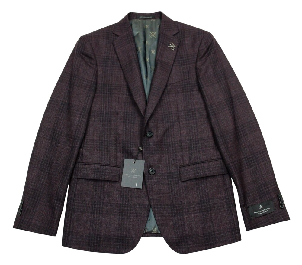 John Varvatos Bleecker Sport Coat Mens 42 R Purple Plaid Wool Silm Fit Blazer